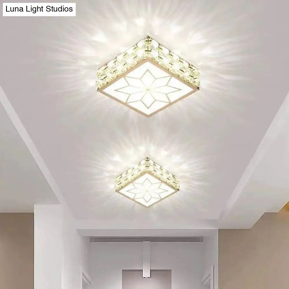 Crystal Clear Led Flush Ceiling Light With Artistic Square Shape And Acrylic Diffuser / 6 White