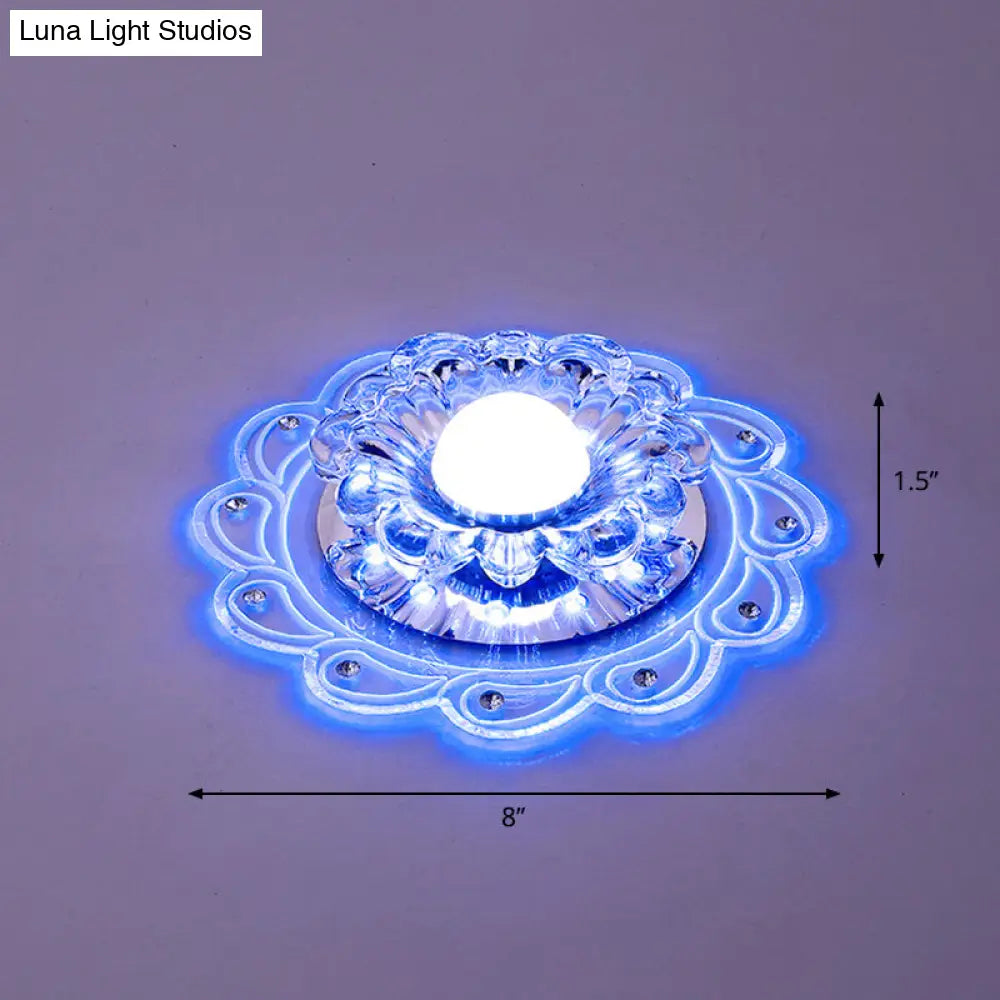 Crystal Clear Led Flush Mount Ceiling Light For Foyer - Blossom Simplicity / Blue