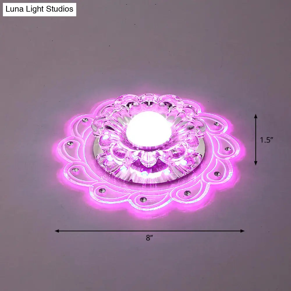 Crystal Clear Led Flush Mount Ceiling Light For Foyer - Blossom Simplicity / Purple