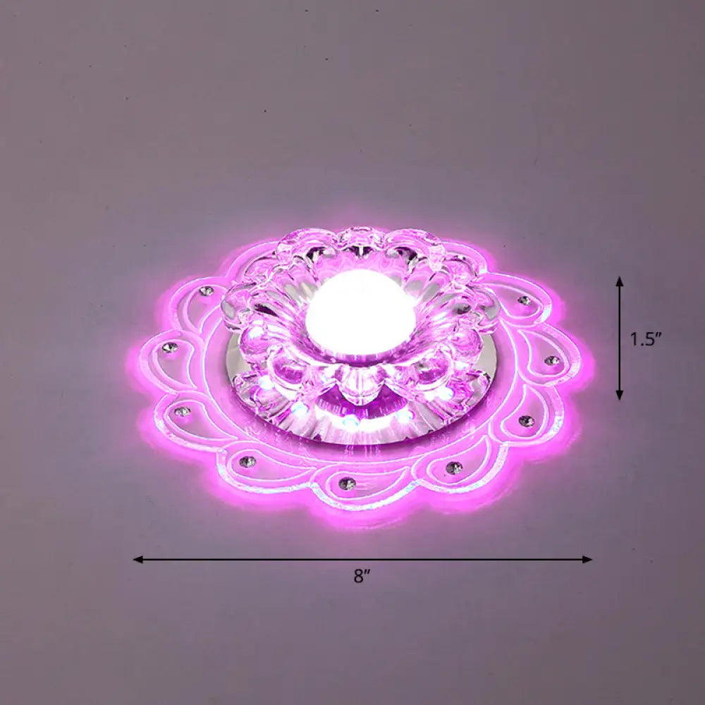 Crystal Clear Led Flush Mount Ceiling Light For Foyer - Blossom Simplicity / Purple