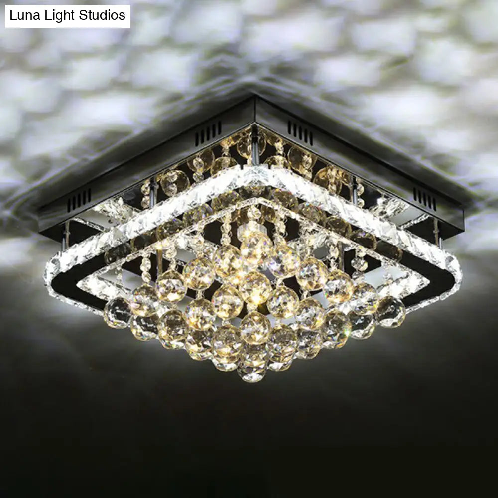 Crystal Clear Led Flush Mount Ceiling Light: Modern Rectangle Design For Living Room / Small Square