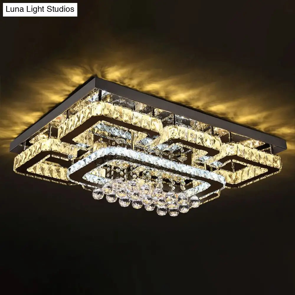 Crystal Clear Led Flush Mount Ceiling Light: Modern Rectangle Design For Living Room / Small