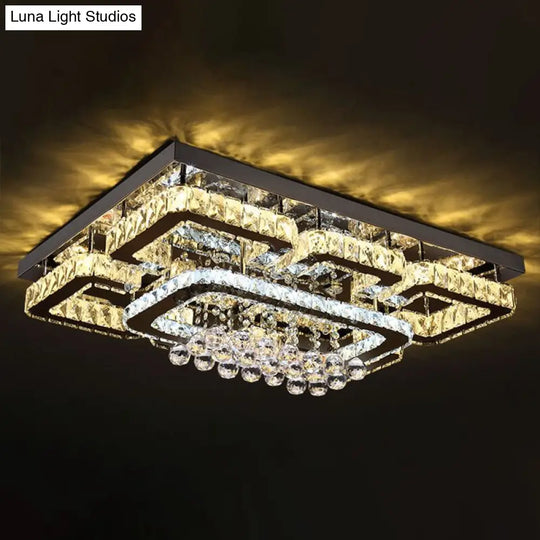 Crystal Clear Led Flush Mount Ceiling Light: Modern Rectangle Design For Living Room / Small