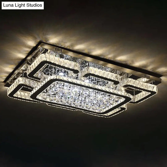 Crystal Clear Led Flush Mount Ceiling Light: Modern Rectangle Design For Living Room / Large