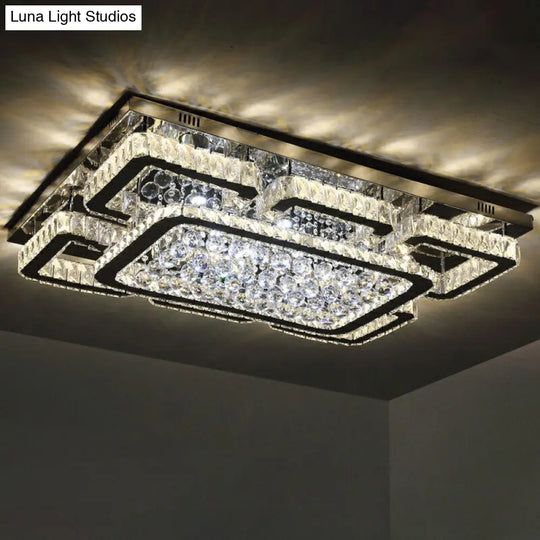 Crystal Clear Led Flush Mount Ceiling Light: Modern Rectangle Design For Living Room