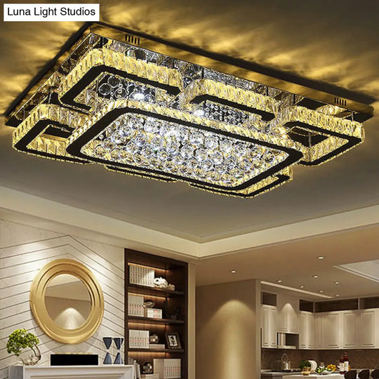 Crystal Clear Led Flush Mount Ceiling Light: Modern Rectangle Design For Living Room