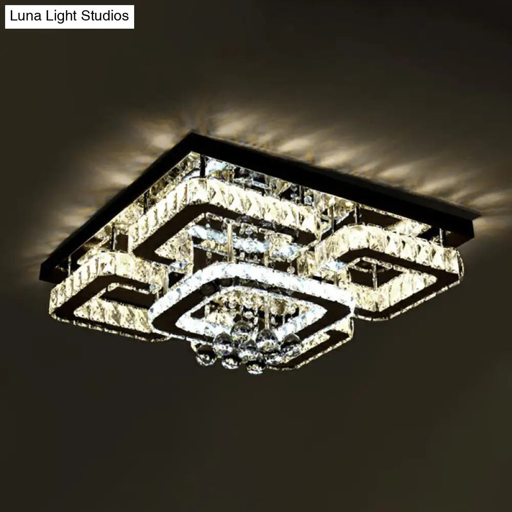 Crystal Clear Led Flush Mount Ceiling Light: Modern Rectangle Design For Living Room / Large Square