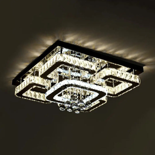 Crystal Clear Led Flush Mount Ceiling Light: Modern Rectangle Design For Living Room / Large Square