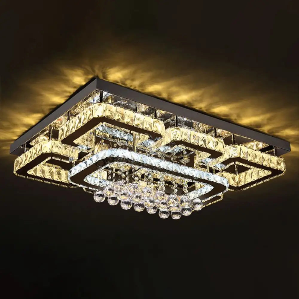 Crystal Clear Led Flush Mount Ceiling Light: Modern Rectangle Design For Living Room / Small