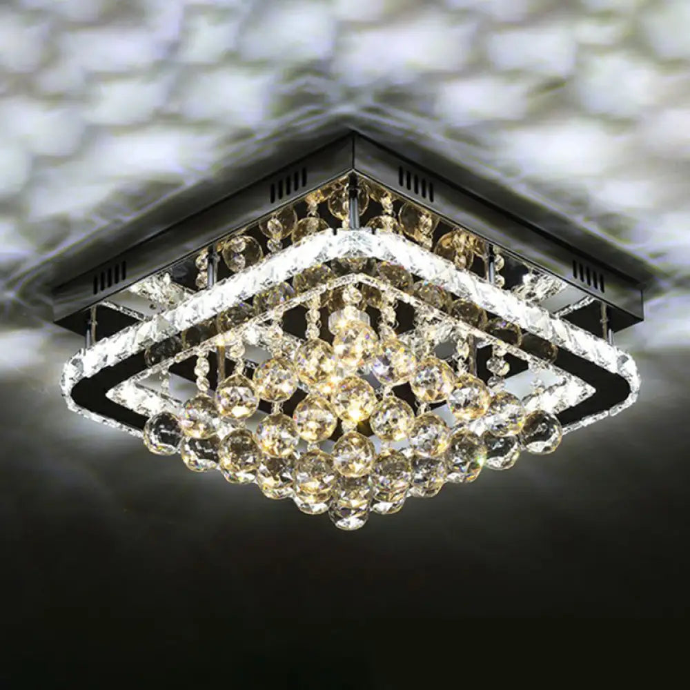 Crystal Clear Led Flush Mount Ceiling Light: Modern Rectangle Design For Living Room / Small Square