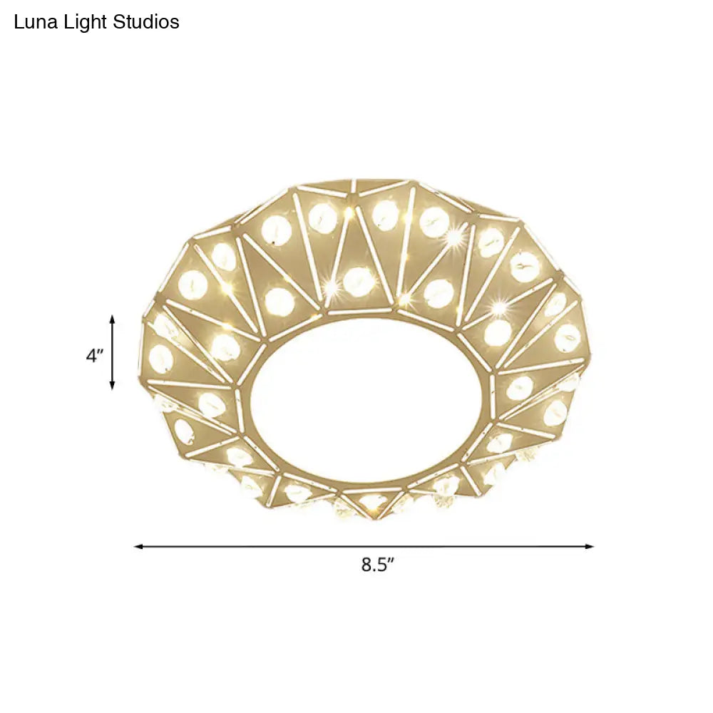Crystal Clear Led Flush Mount Ceiling Light: Small Round Laser Cut Entryway Fixture
