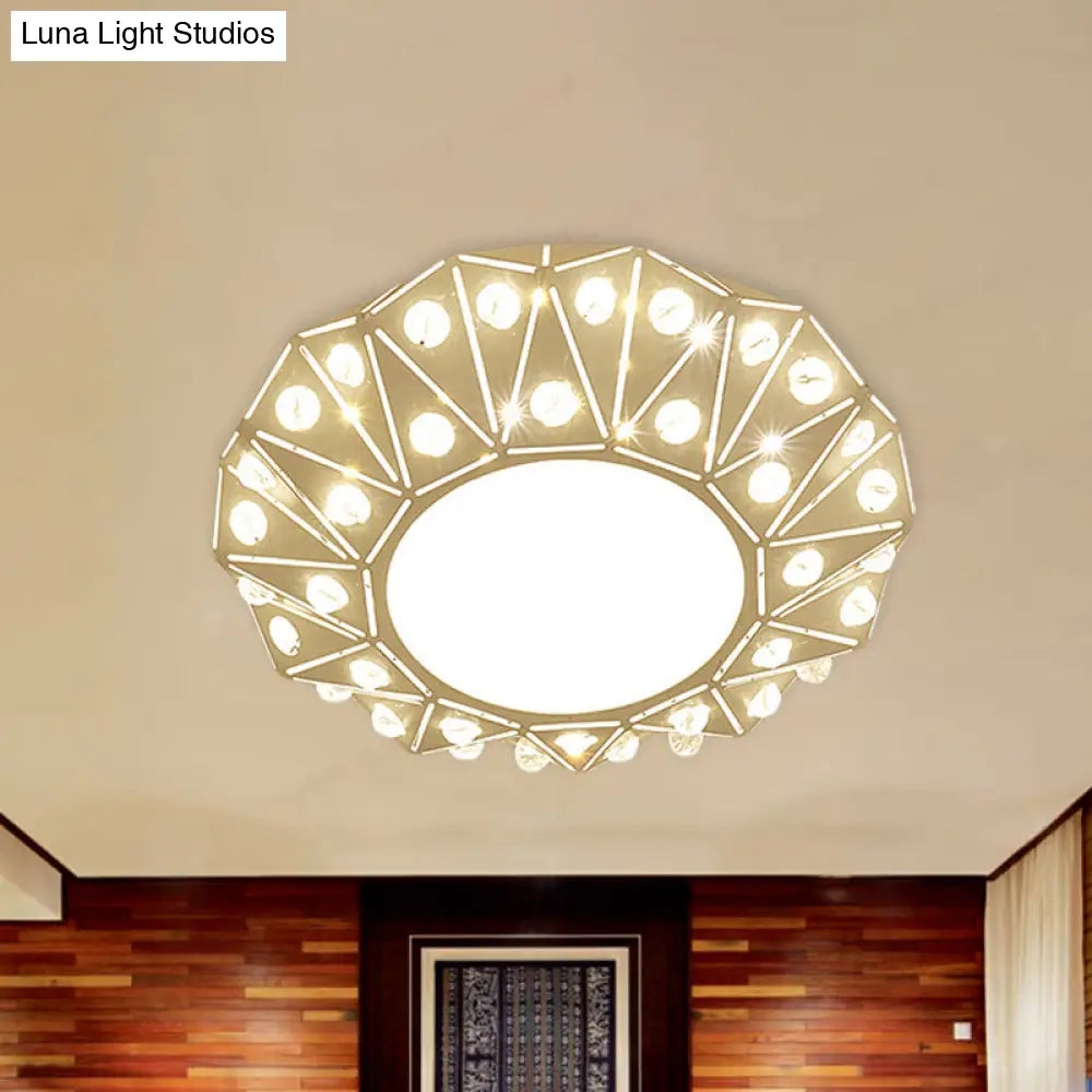 Crystal Clear Led Flush Mount Ceiling Light: Small Round Laser Cut Entryway Fixture