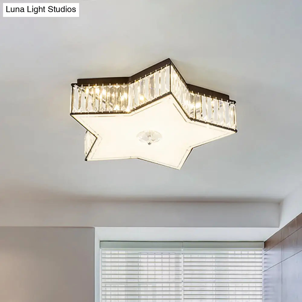 Crystal Clear Led Star Flush Mount Ceiling Light For Modern Living Room - 16/19.5 Width