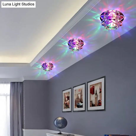 Crystal Clear Lotus Flush Mount Led Light - Minimalist Ceiling Fixture For Passageway