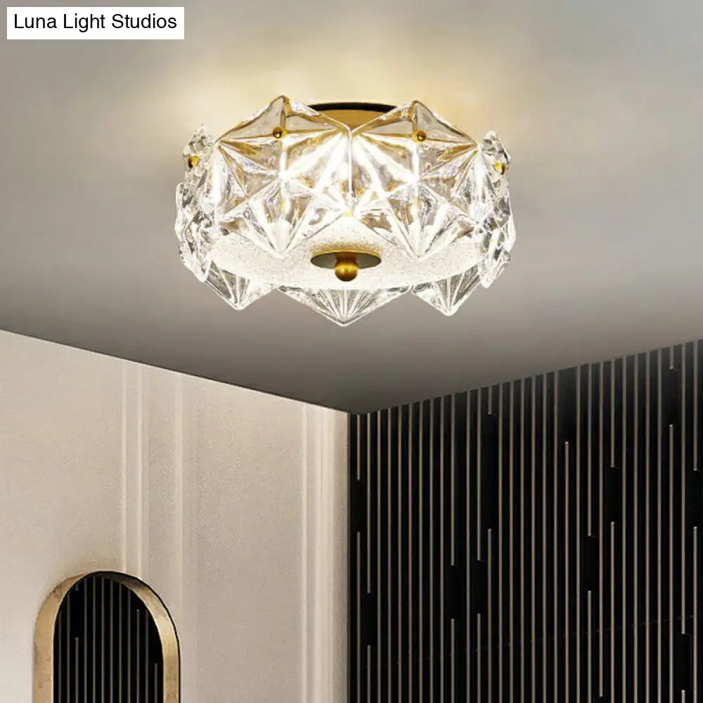 Crystal Clear Modernity: Round Led Flush Mount Ceiling Light With A Hexagonal Design For The Living