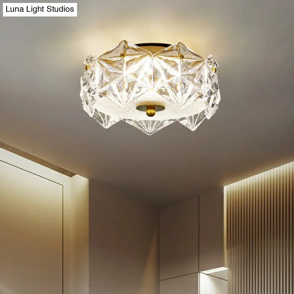 Crystal Clear Modernity: Round Led Flush Mount Ceiling Light With A Hexagonal Design For The Living