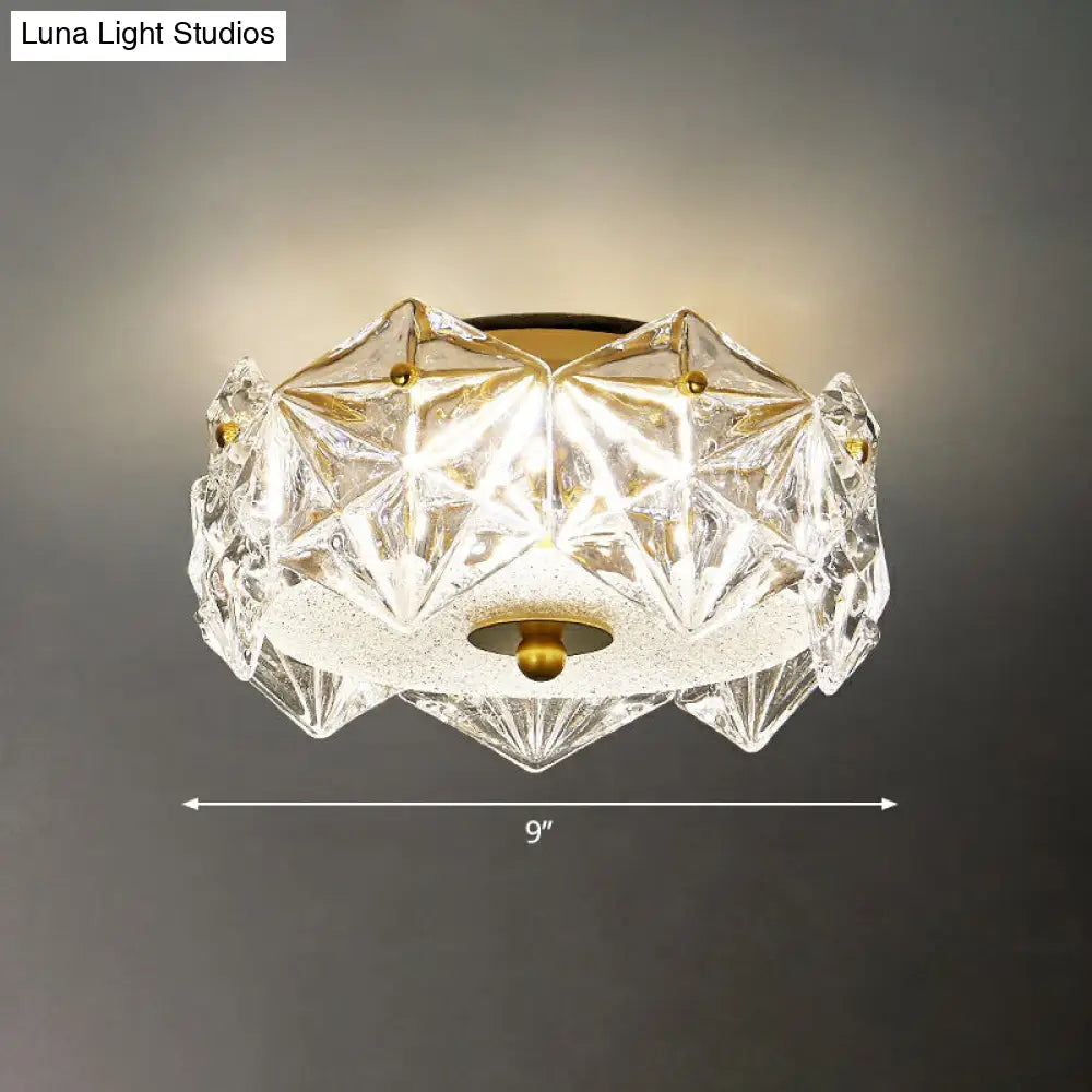 Crystal Clear Modernity: Round Led Flush Mount Ceiling Light With A Hexagonal Design For The Living