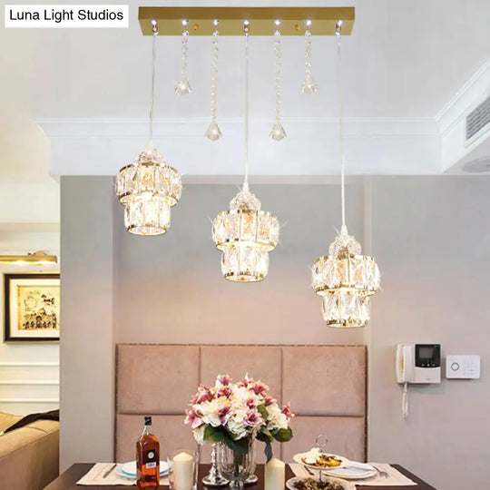 Crystal Cluster Pendant Light In Gold - 3 Lights Modern Design For Corridors