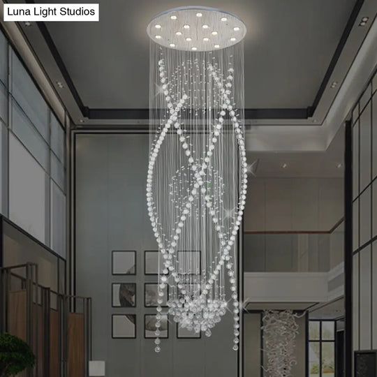 White Crystal Stair Cluster Pendant Light - Contemporary Hanging Lamp With 12 Bulbs