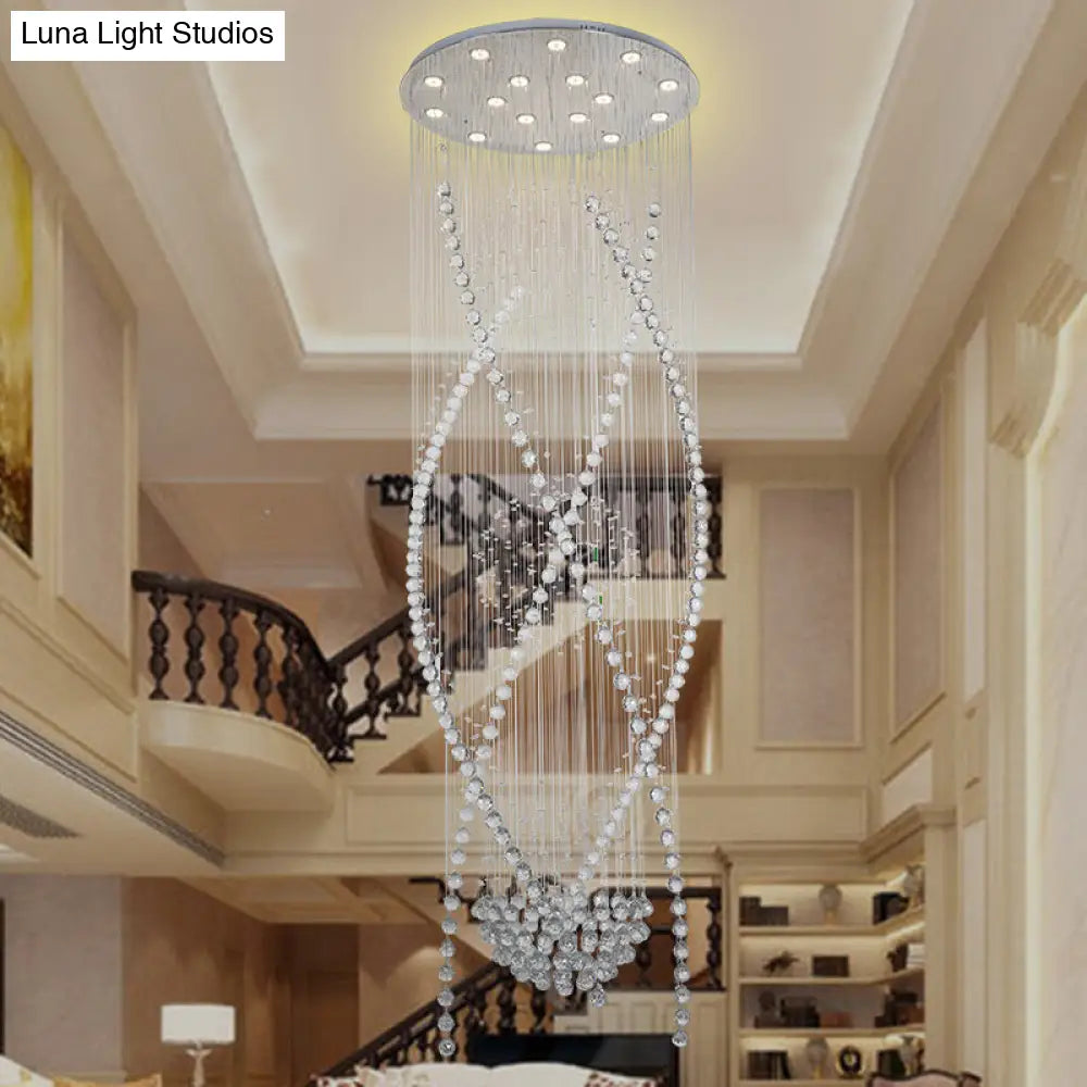 White Crystal Stair Cluster Pendant Light - Contemporary Hanging Lamp With 12 Bulbs