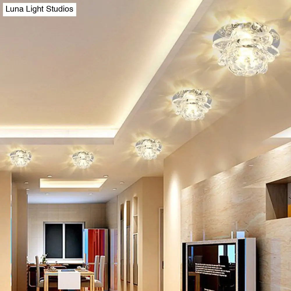 Crystal Corridor Led Flush Mount Ceiling Light - Simplicity Lotus Design (Clear)