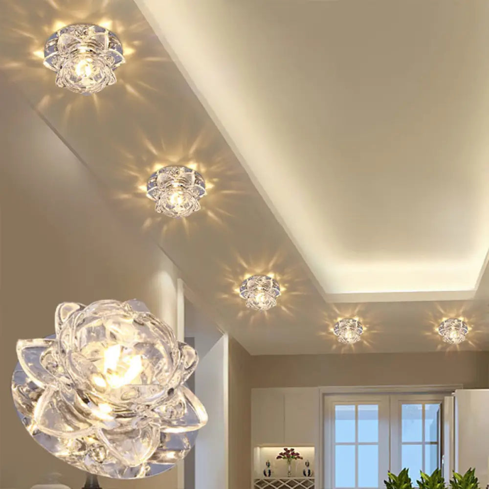 Crystal Corridor Led Flush Mount Ceiling Light - Simplicity Lotus Design (Clear) Clear / Warm