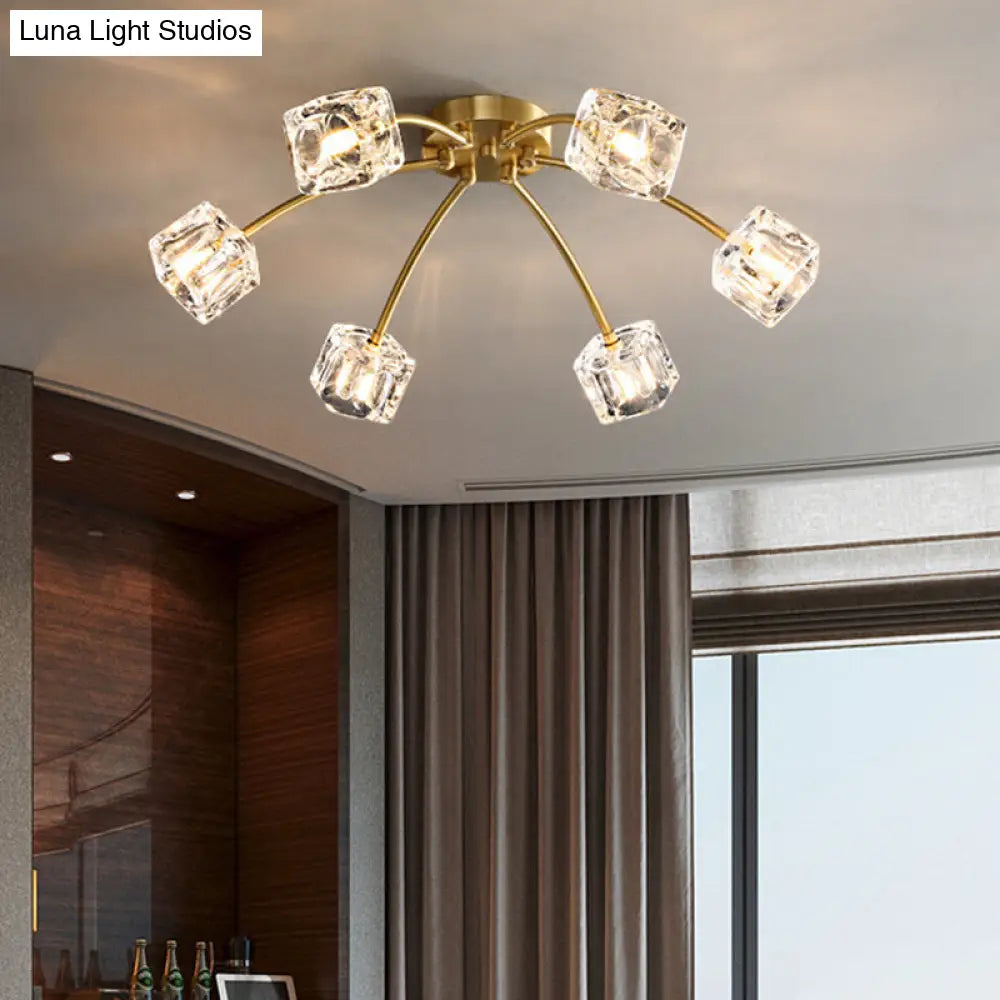 Crystal Cube Ceiling Mount Light With Starburst Design - 6/10 Heads Semi Flush For Living Room 6 /