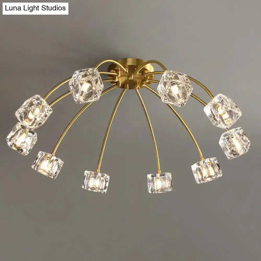 Crystal Cube Ceiling Mount Light With Starburst Design - 6/10 Heads Semi Flush For Living Room