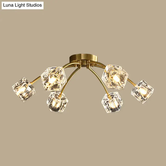 Crystal Cube Ceiling Mount Light With Starburst Design - 6/10 Heads Semi Flush For Living Room