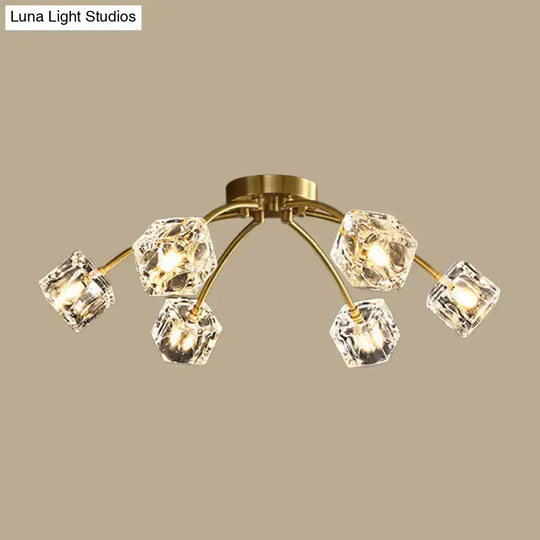 Crystal Cube Ceiling Mount Light With Starburst Design - 6/10 Heads Semi Flush For Living Room