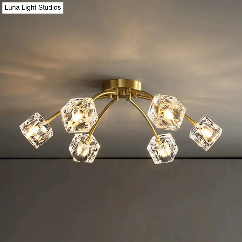 Crystal Cube Ceiling Mount Light With Starburst Design - 6/10 Heads Semi Flush For Living Room