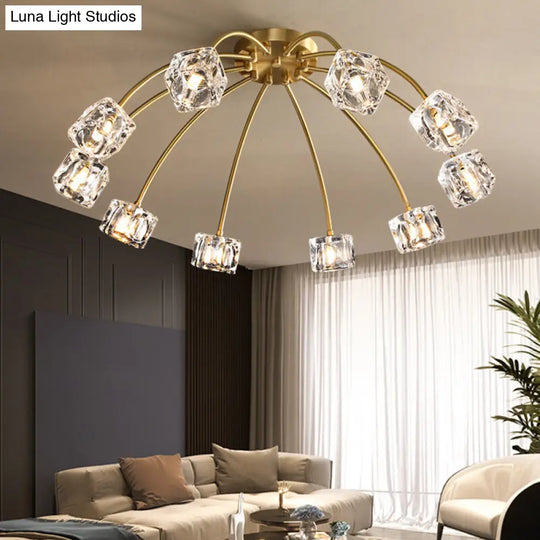 Crystal Cube Ceiling Mount Light With Starburst Design - 6/10 Heads Semi Flush For Living Room