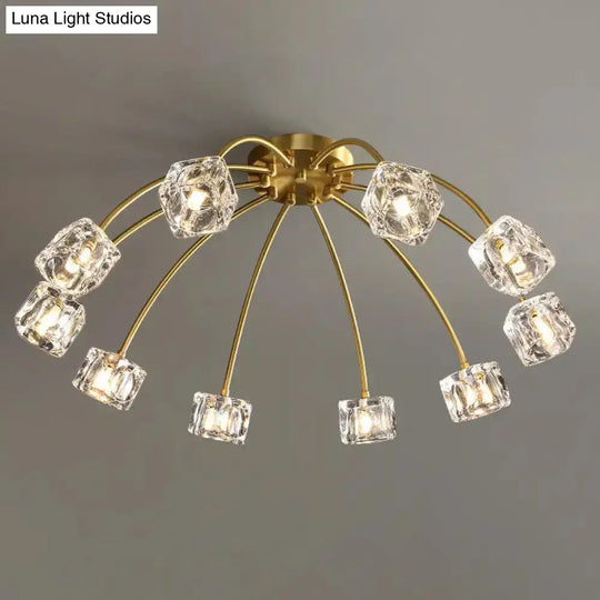 Crystal Cube Ceiling Mount Light With Starburst Design - 6/10 Heads Semi Flush For Living Room