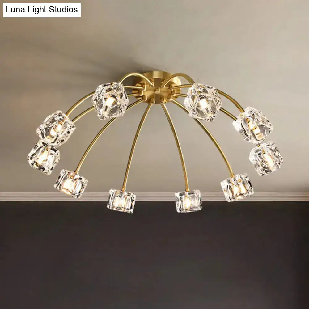 Crystal Cube Ceiling Mount Light With Starburst Design - 6/10 Heads Semi Flush For Living Room