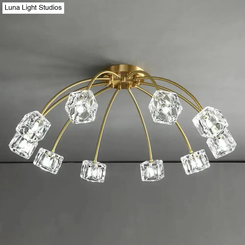 Crystal Cube Ceiling Mount Light With Starburst Design - 6/10 Heads Semi Flush For Living Room