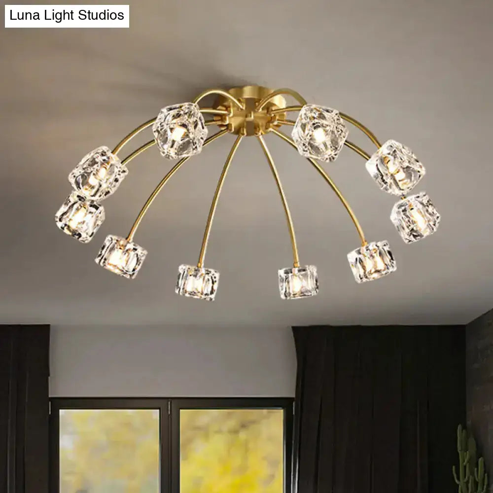 Crystal Cube Ceiling Mount Light With Starburst Design - 6/10 Heads Semi Flush For Living Room