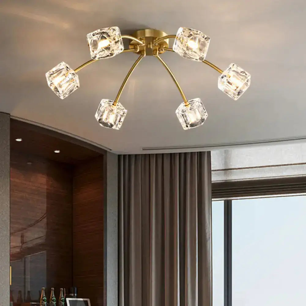 Crystal Cube Ceiling Mount Light With Starburst Design - 6/10 Heads Semi Flush For Living Room 6 /