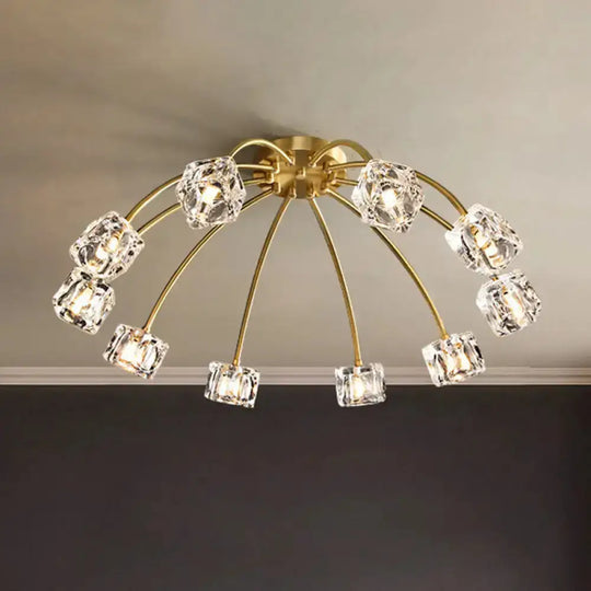 Crystal Cube Ceiling Mount Light With Starburst Design - 6/10 Heads Semi Flush For Living Room 10 /