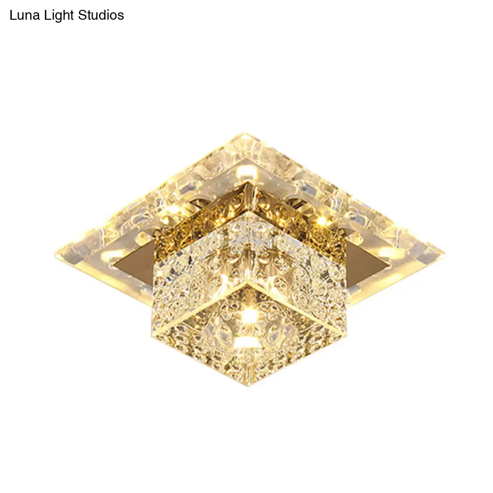 Crystal Cube Led Ceiling Light For Hallway - Simple Flush Mount Design