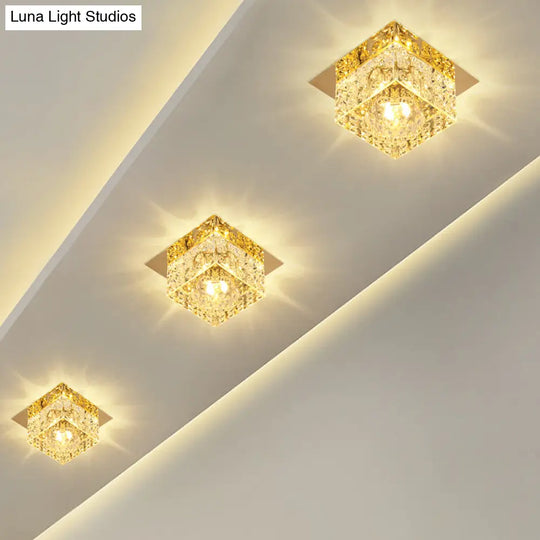 Crystal Cube Led Ceiling Light For Hallway - Simple Flush Mount Design