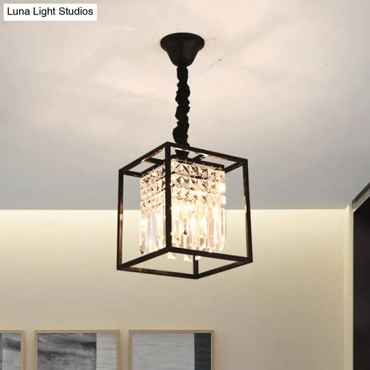 Crystal Cube Metal Cage Pendant Light For Dining Room Ceiling