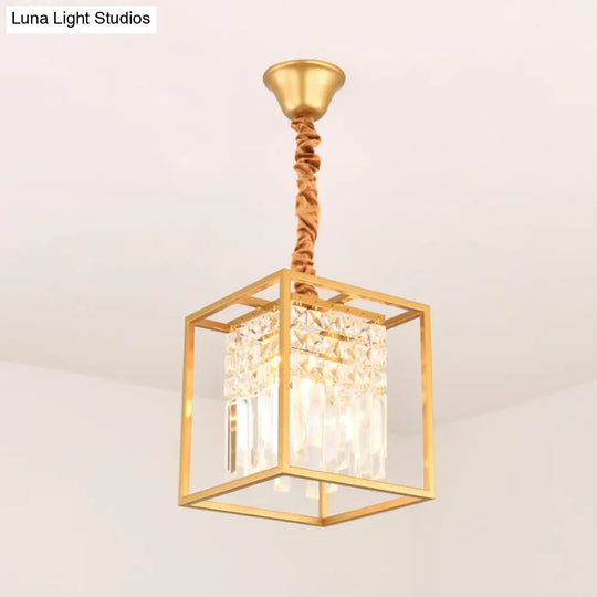 Crystal Cube Metal Cage Pendant Light For Dining Room Ceiling