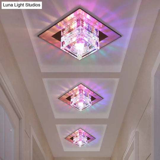 Crystal Cubic Led Flush Mount Ceiling Lamp For Corridors