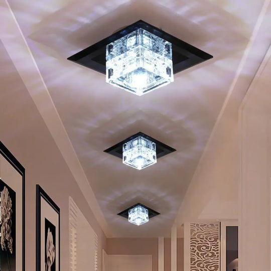 Crystal Cubic Led Flush Mount Ceiling Lamp For Corridors Black / Warm