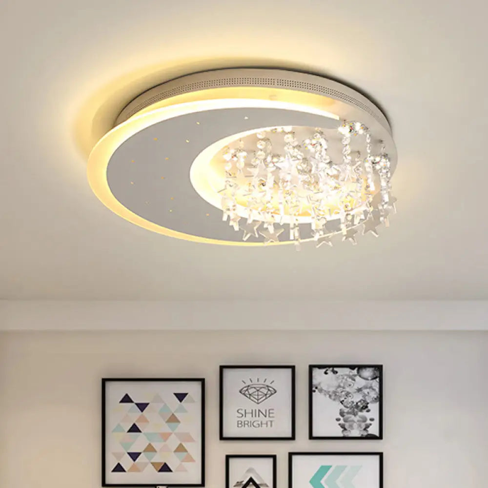 Crystal Deco Led Flushmount Ceiling Light For Kid’s Bedroom - Modern & White