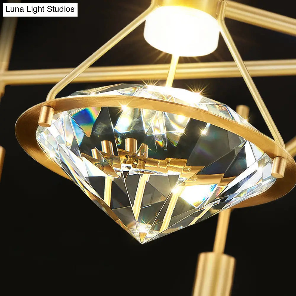 Crystal Diamond Island Pendant Light With Led And Modern Gold Finish