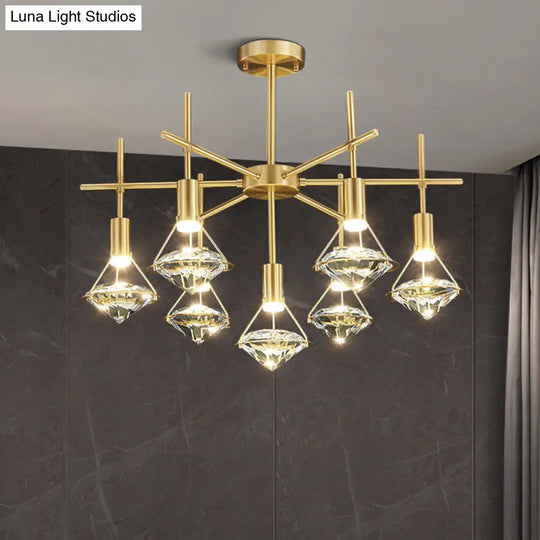 Crystal Diamond Island Pendant Light With Led And Modern Gold Finish