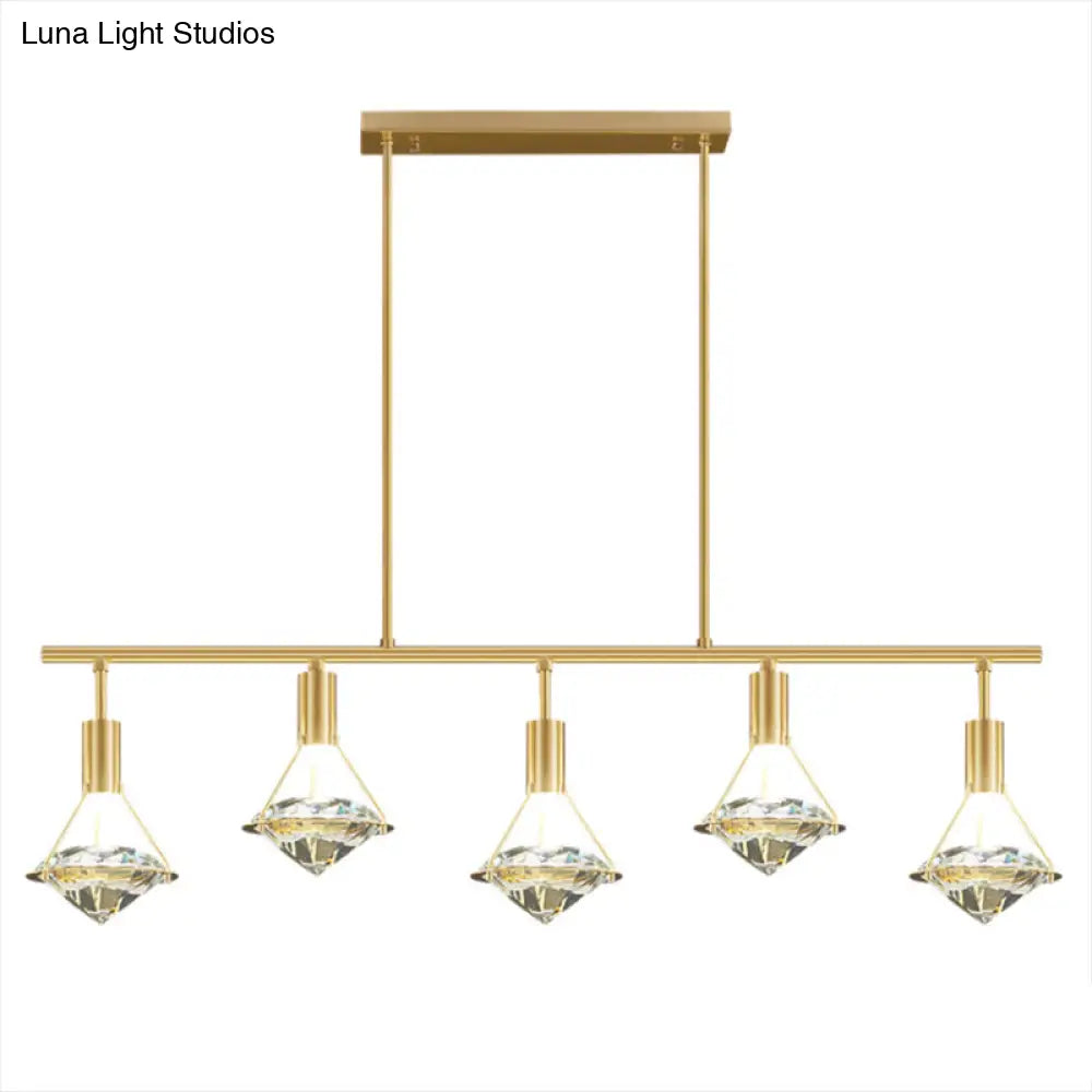 Crystal Diamond Island Pendant Light With Led And Modern Gold Finish