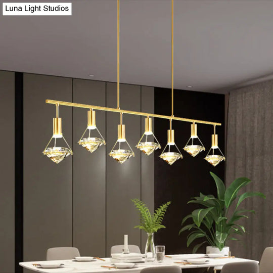 Crystal Diamond Island Pendant Light With Led And Modern Gold Finish