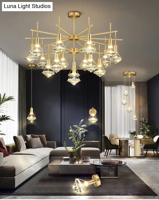 Crystal Diamond Island Pendant Light With Led And Modern Gold Finish